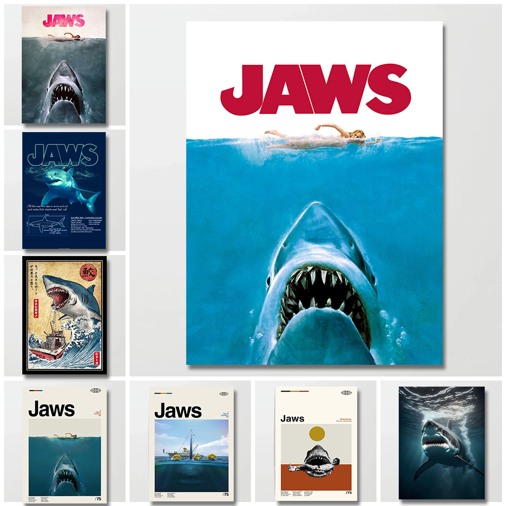 Sustainable Living Eco Friendly - Poster Jaws Lukisan Kanvas Hiu Gambar