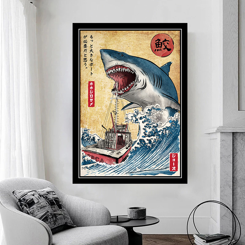 Poster Jaws Lukisan Kanvas Hiu - Sustainable Living Eco Friendly ulasan dan harga